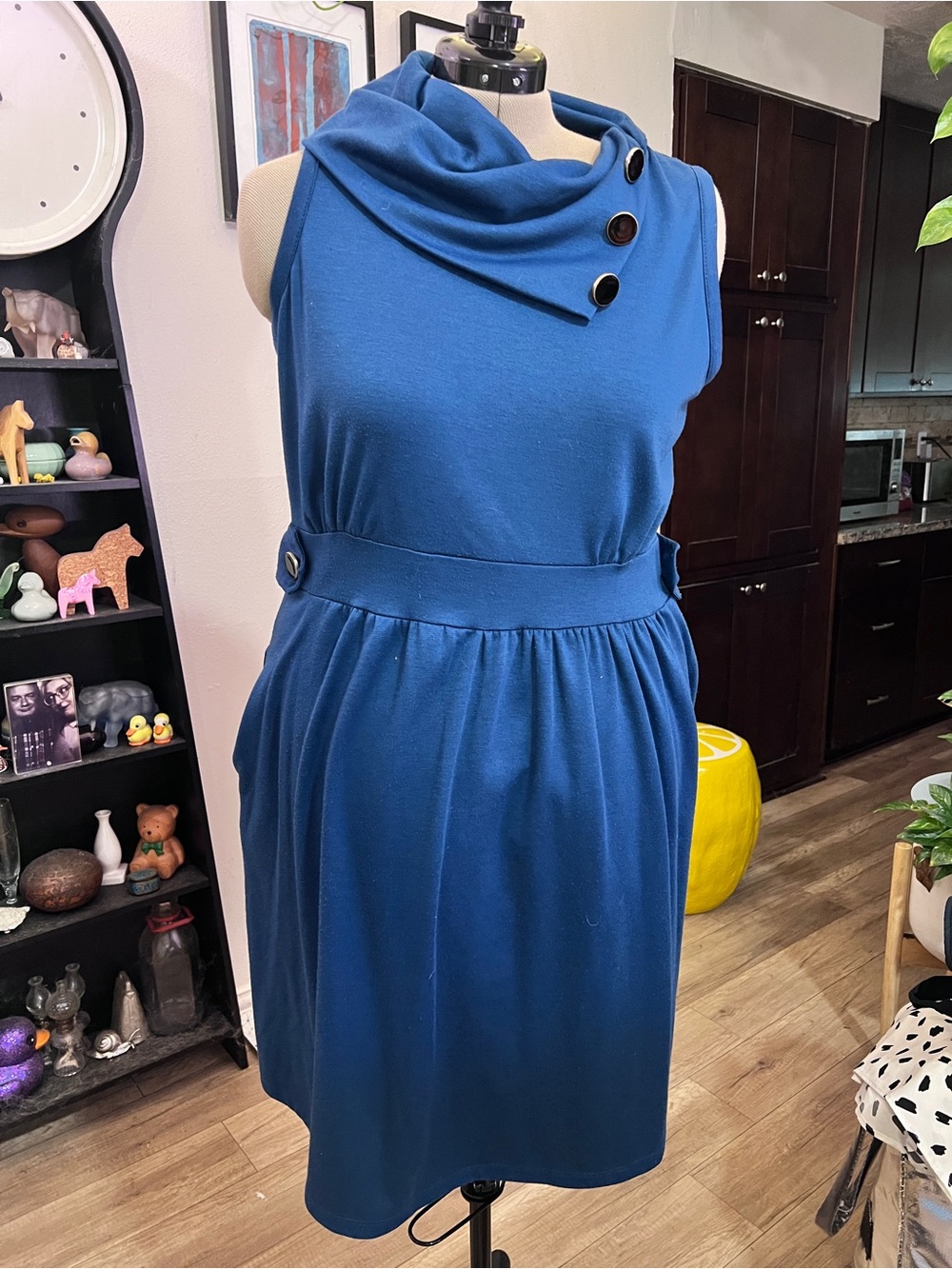 Monteau Sleeveless Cowl-Neck Midi Dress in Blue
